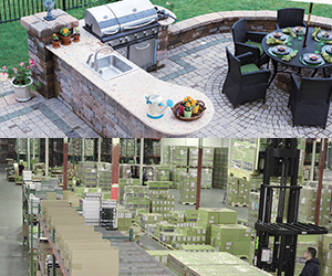 Exemple d’utilisation d’objectifs à focale variable montrant un patio et un grand entrepôt