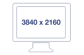 A computer monitor is depicted with the dimensions 3840 x 2160 displayed on the screen.