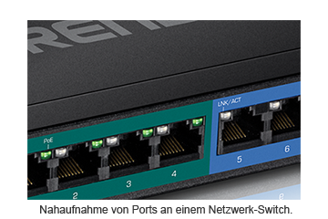 Nahaufnahme von Ports an einem TRENDnet EdgeSmart Switch.