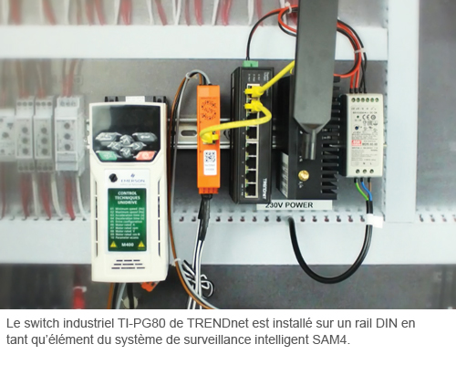 Le switch industriel de TRENDnet et le système SAM4 installés dans l’armoire de commande du moteur