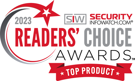 Image is a graphic logo for the 2023 SIW Security InfoWatch.com Readers Choice Awards. This logo represents recognition of excellence for products as chosen by readers of Security InfoWatch.com for the year 2023