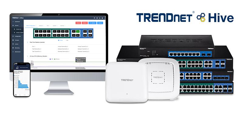 Preview of TRENDnet Hive user interface on PC and mobile with compatible models