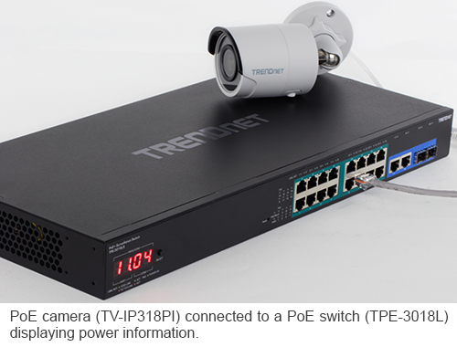 PoE camera connected to PoE switch