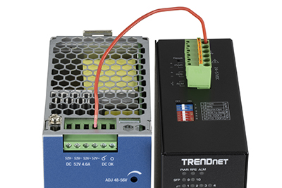 Image 01: Tops of power supply (DC output) and switch with red wire connected only