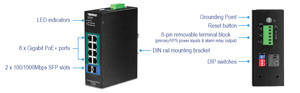 4-Port Managed Industrial Gigabit Ethernet Switch, -40° to 75°C, DIN