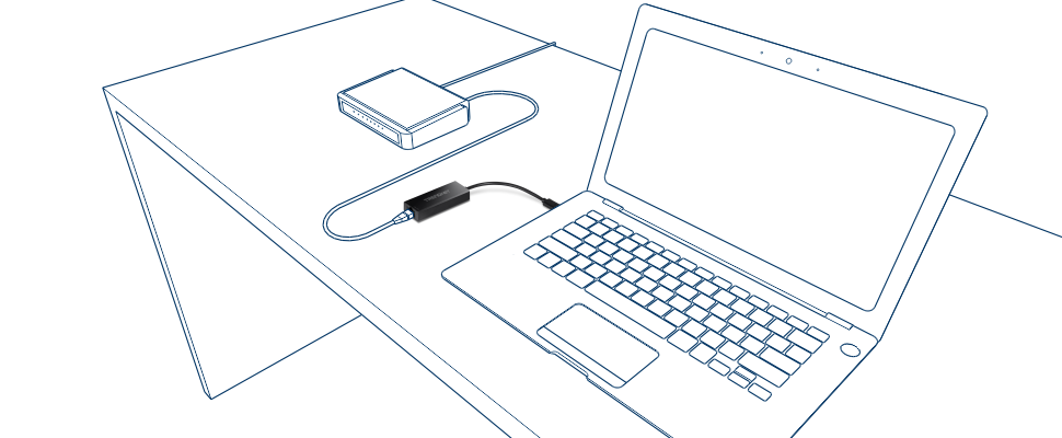 The diagram shows a USB-C 3.1 to 2.5GBASE-T Ethernet Adapter (TUC-ET2G) setup. It illustrates a laptop connected to the adapter via a USB-C cable. The adapter is then linked to a network device, like a router or modem, using an Ethernet cable. This setup allows a laptop to access a wired Ethernet network through its USB-C port, providing a more stable and faster internet connection compared to Wi-Fi.
