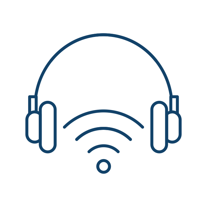 Arte de linha de fones de ouvido e um sinal Wi-Fi.