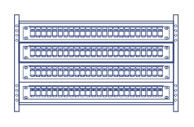 24-Port Blank Keystone 1U Patch Panel mounted on a rack. It has rectangular ports in a metal frame with clear numbering for easy identification.