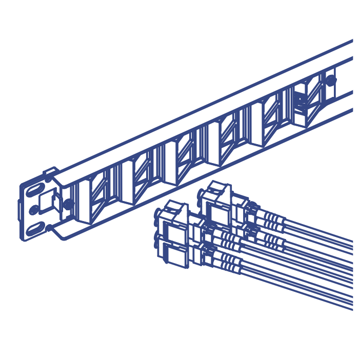 A line art drawing depicting an Ethernet cable being connected to the Keystone Shielded 1U Patch Panel.