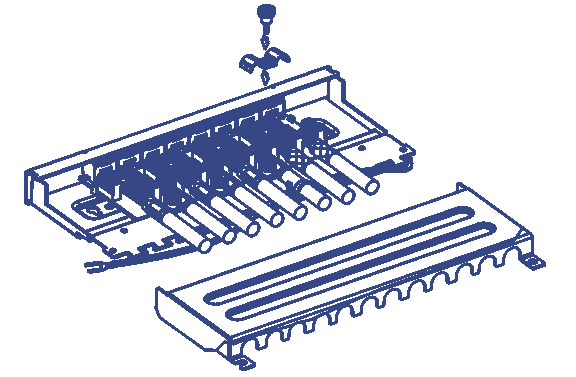 Integrated cable management cover plate with parallel slots and attachment points.