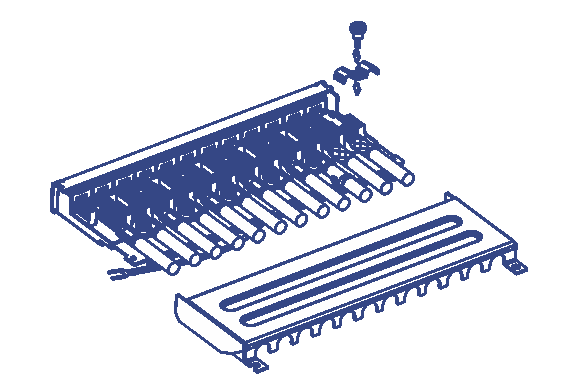 Integrated cable management cover plate with parallel slots and attachment points.