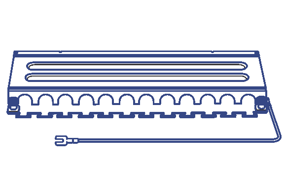 Internal components of 12-port Cat6A Shielded Patch Panel with grounding point.