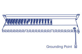 Internal components of 16-port Cat6A Shielded Patch Panel with grounding point.