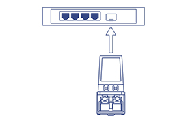Um diagrama de um módulo sfp conectando-se a um switch de rede.