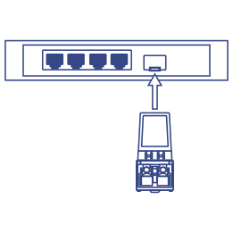 Illustration of a fiber module with an arrow pointing towards it, indicating placement.