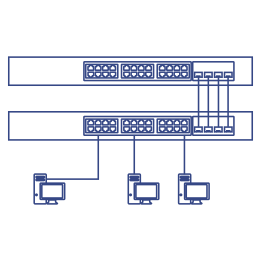 Diagram showing two network devices connected to each other, with three computers connected to one of the switches.