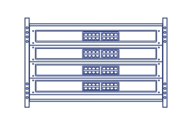 Uma ilustração de uma montagem em rack com quatro switches instalados.
