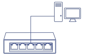 A line art of a network device, showing connection to a computer.