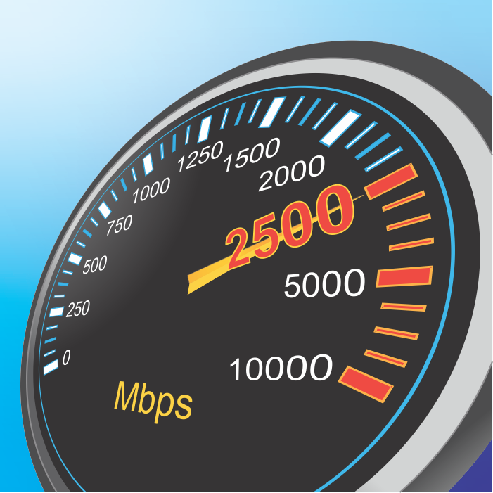 Internet speed gauge showing quick data transfer rate.