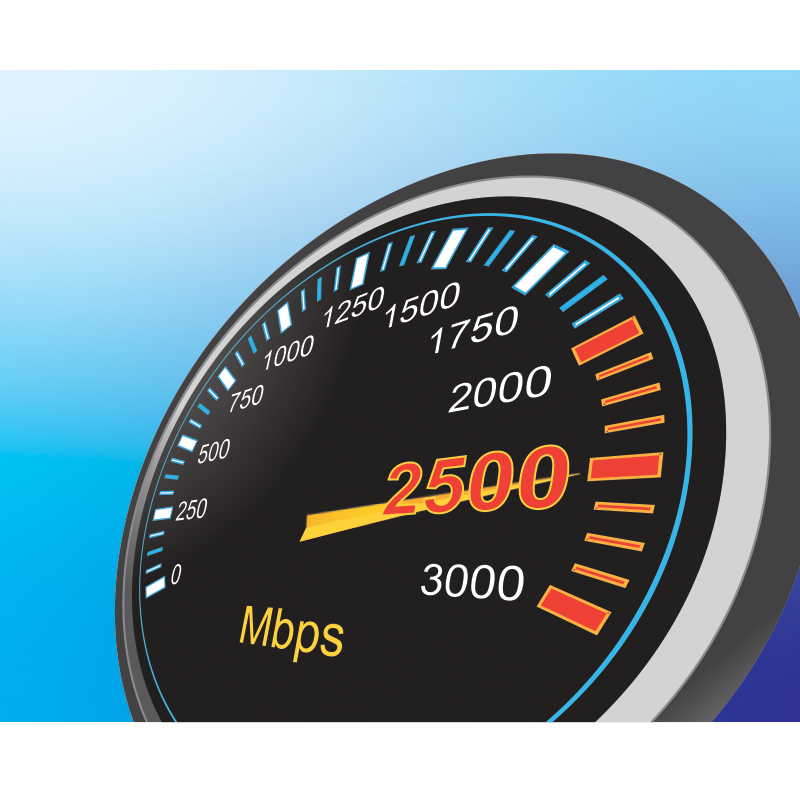 Internet speed gauge showing quick data transfer rate.
