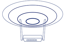 Line art of the N300 WiFi Router TEW-731BR with a round wireless signal.