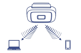 Illustration of an overhead WiFi access point using MU-MIMO technology, indicated by two curved arrows directing bandwidth to both a laptop and smartphone simultaneously, symbolizing enhanced real-time performance for multiple devices.