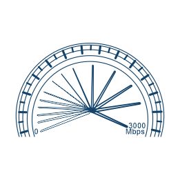 Line art of an Internet speed gauge displaying rapid data transfer rate.