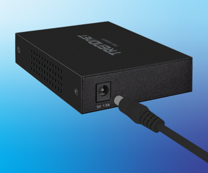 10GBASE-T to SFP+ Fiber Media Converter with power cable.