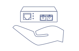 A hand emphasizing the small size of the Converter.