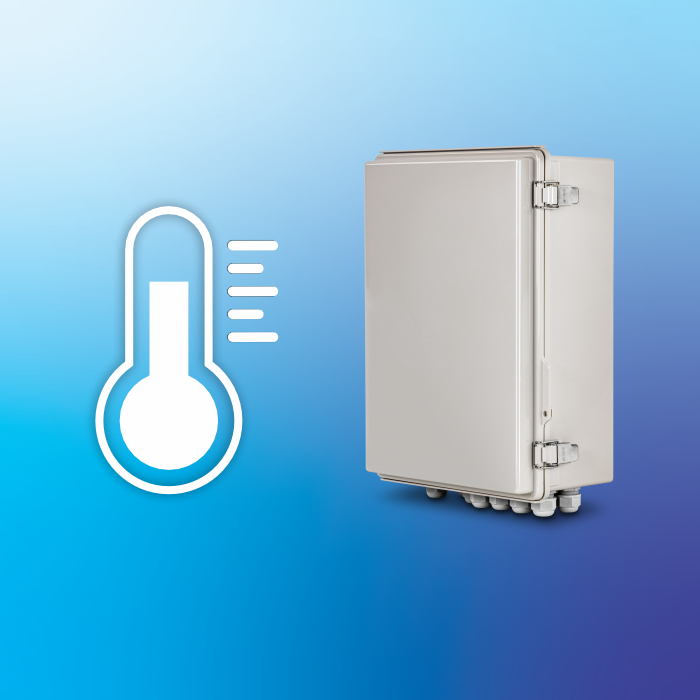 A closed enclosure & a temperature Icon.