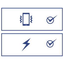 Graphic showing two icons: vibration and shock.