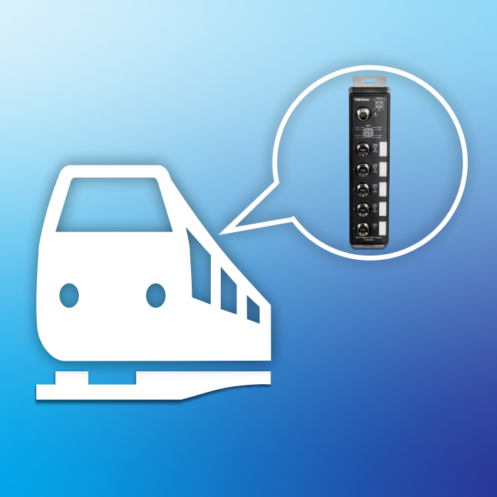 Imagem do switch TI-XPG50 que suporta interfaces compatíveis com EN50155 para trens em movimento e outras aplicações de material circulante.