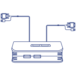Diagram of a KVM switch with two KVM cables connected.