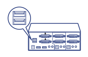 An illustration of the back of a KVM Switch with a USB port, showing in a speech bubble.
