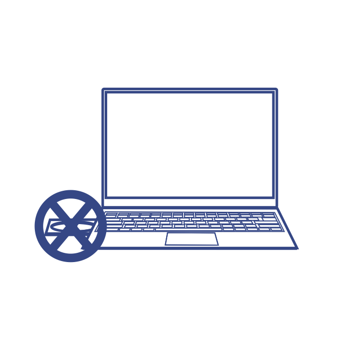 A laptop with a crossed-out CD icon, indicating no CD installation is needed.