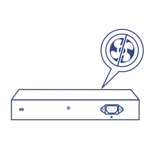 Illustration of the back of a network switch showing a ‘no fan’ icon, indicating a fanless design.