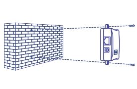 Una ilustración de un inyector con una flecha apuntando hacia una pared, lo que indica que se puede instalar en una pared.