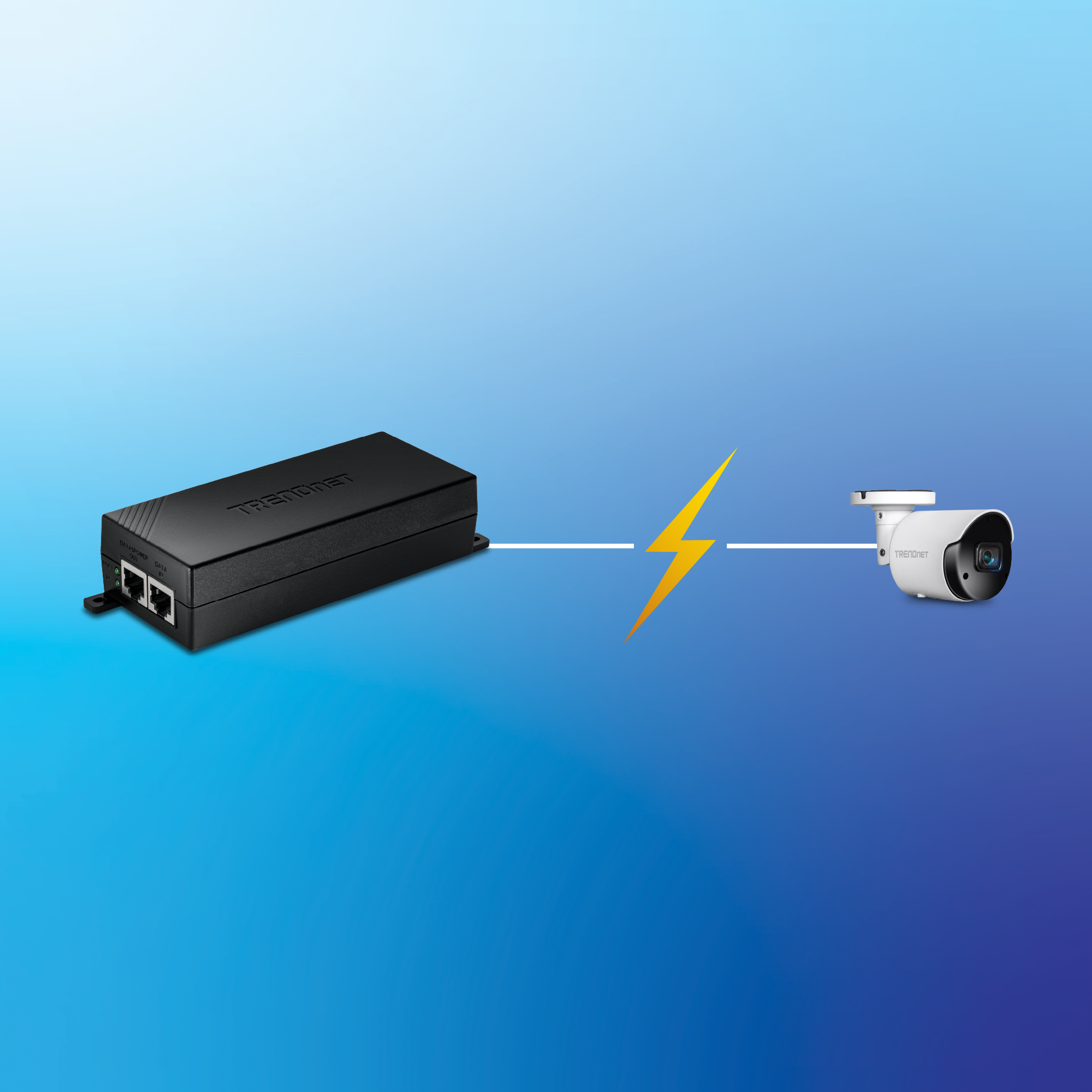 Network Diagram of a PoE+ Injector connected into a Non-PoE Switch and Poe + Wireless Access Point with Up to 30W of power.