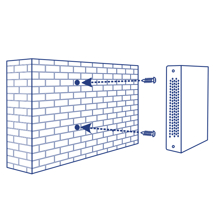 Eine Illustration eines Injektors mit einem Pfeil, der auf eine Wand zeigt.