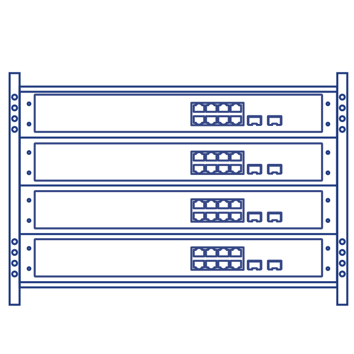 An illustration of a rackmount with four switches installed.