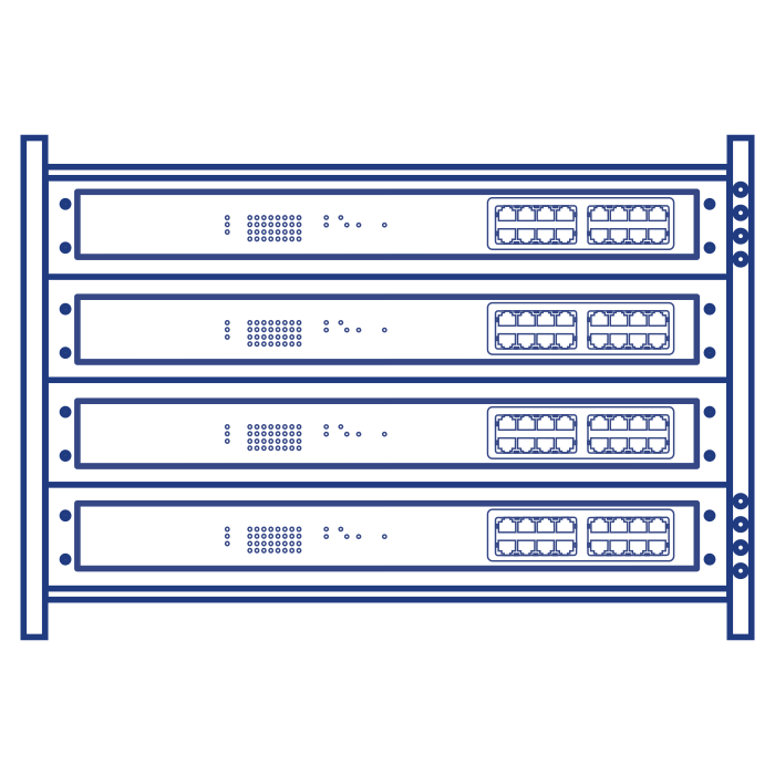 An illustration of a rackmount with four switches installed.