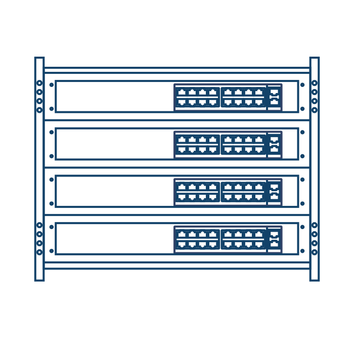 An illustration of a rackmount with four switches installed.
