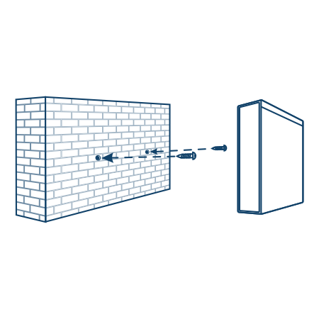 Uma ilustração de um switch de rede sendo instalado em uma parede. O switch tem várias portas e uma seta emerge dele, apontando diretamente para a parede.