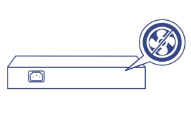 Line art of a Network Switch with a no-fan icon.