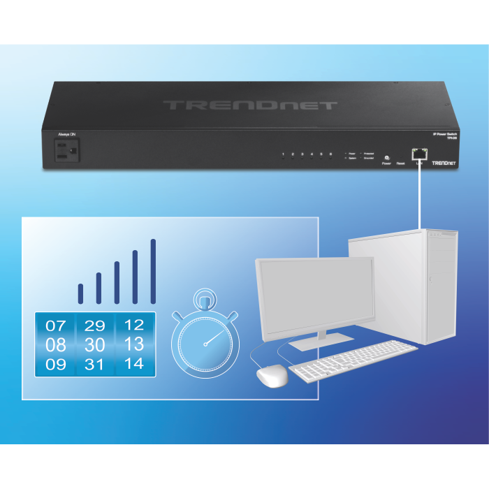 TRENDnet 6-Outlet Managed Rackmount Power Distribution Unit, supporting individual outlet control and power scheduling.