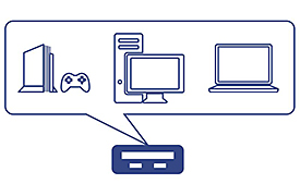 A central USB 3.0 device connects to a gaming console with a controller, a desktop computer with a monitor, and a laptop, illustrating its compatibility with these electronic devices.