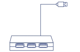 Hub USB avec plusieurs ports et un câble USB inclus.