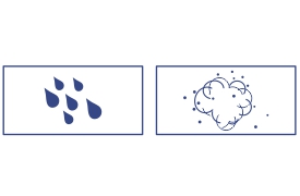 The illustration depicts two icons side by side. The first icon, on the left, shows several raindrops representing water resistance. The second icon, on the right, features a cloud with small dots, signifying dust resistance. These icons emphasize the product's durability in outdoor conditions.