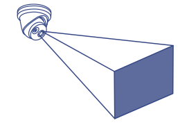 Illustration of a surveillance camera with side-mounted enhanced infrared (IR) LED, projecting an optimized rectangle-shaped beam for improved night vision. The design ensures comprehensive coverage in both traditional and widescreen video formats, enabling clear visibility up to 30 meters in low-light conditions.