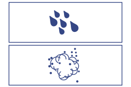 Illustration of blue water droplets and blue dust particles, representing an IP67 rating.